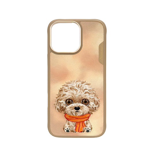 NIMMY Friends Funda New Big-Eye Cute Pets 2.0 para iPhone 16 Pro, 3D Bordada, Brown Poodle