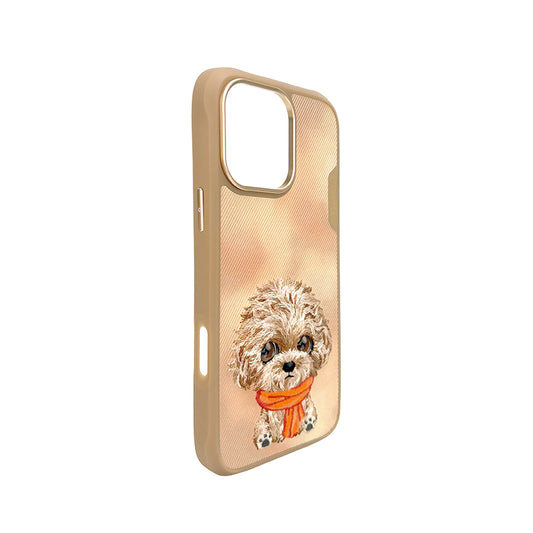 NIMMY Friends Funda New Big-Eye Cute Pets 2.0 para iPhone 16 Pro, 3D Bordada, Brown Poodle