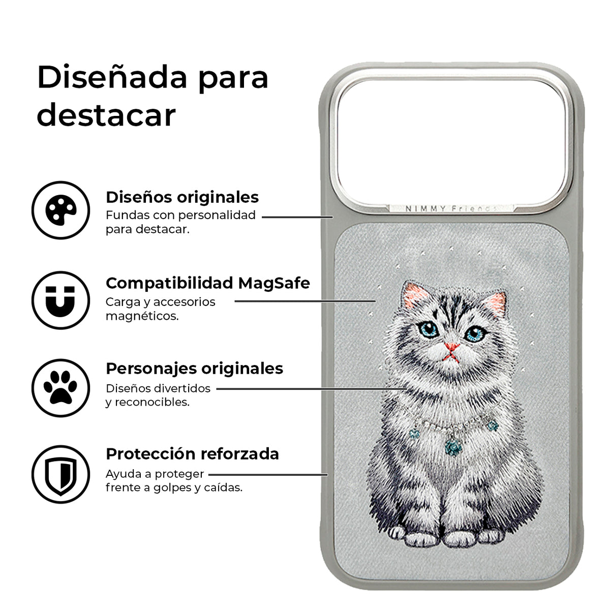NIMMY Friends Funda Lucky Fashion Series para iPhone 17 Pro Max/18 Pro Max, 3D Bordada, Gray Chinchilla