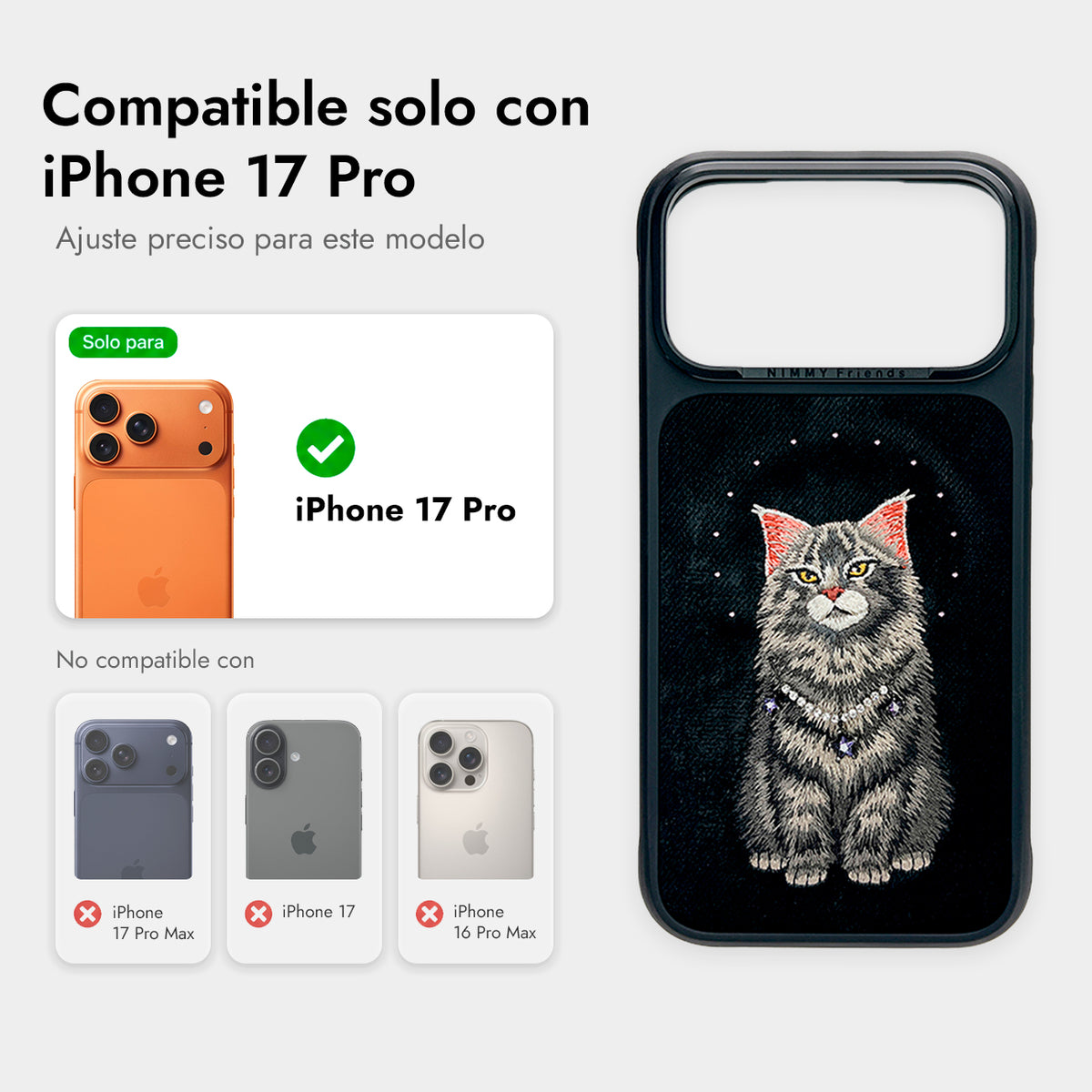NIMMY Friends Funda Lucky Fashion Series para iPhone 17 Pro/18 Pro, 3D Bordada, Black Maine