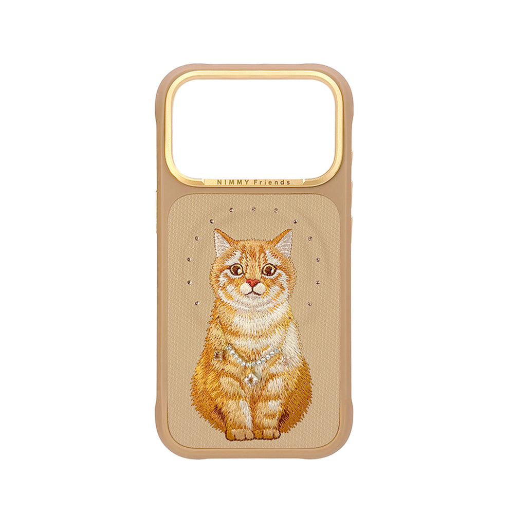 NIMMY Friends Funda Lucky Fashion Series para iPhone 17 Pro Max, 3D Bordada, Brown Orange Tabby Cat