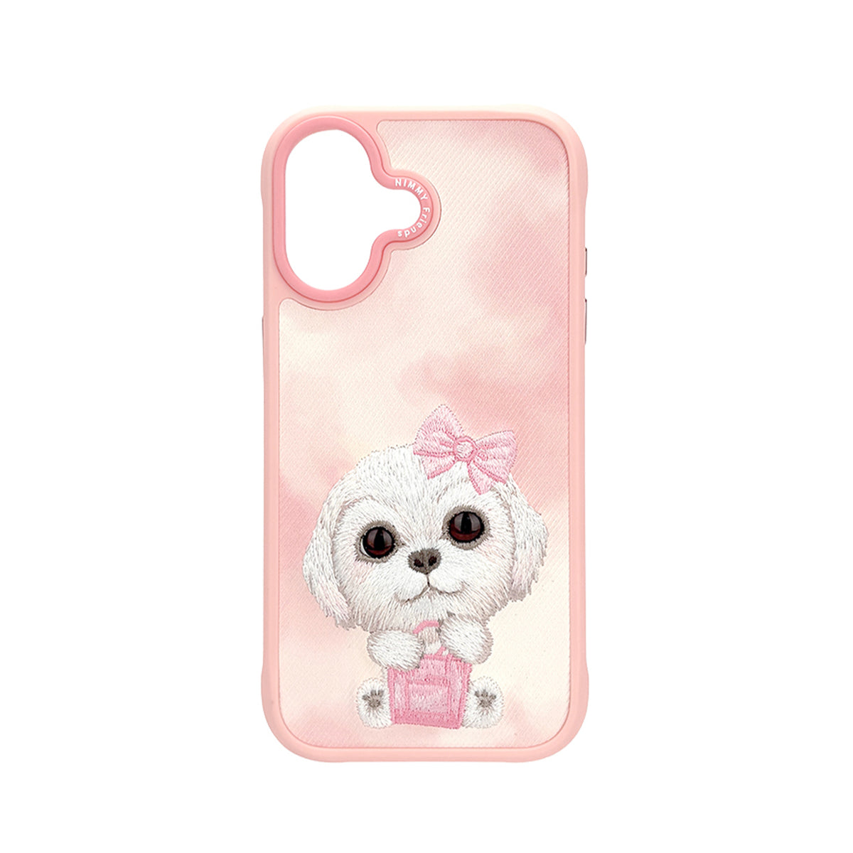 NIMMY Friends Funda New Big-Eye Cute Pets 2.0 para iPhone 17, 3D Bordada, Pink Bichon Frise