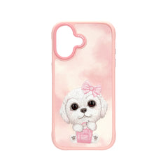 NIMMY Friends Funda New Big-Eye Cute Pets 2.0 para iPhone 17, 3D Bordada, Pink Bichon Frise