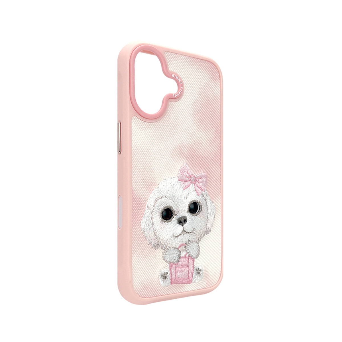 NIMMY Friends Funda New Big-Eye Cute Pets 2.0 para iPhone 17, 3D Bordada, Pink Bichon Frise