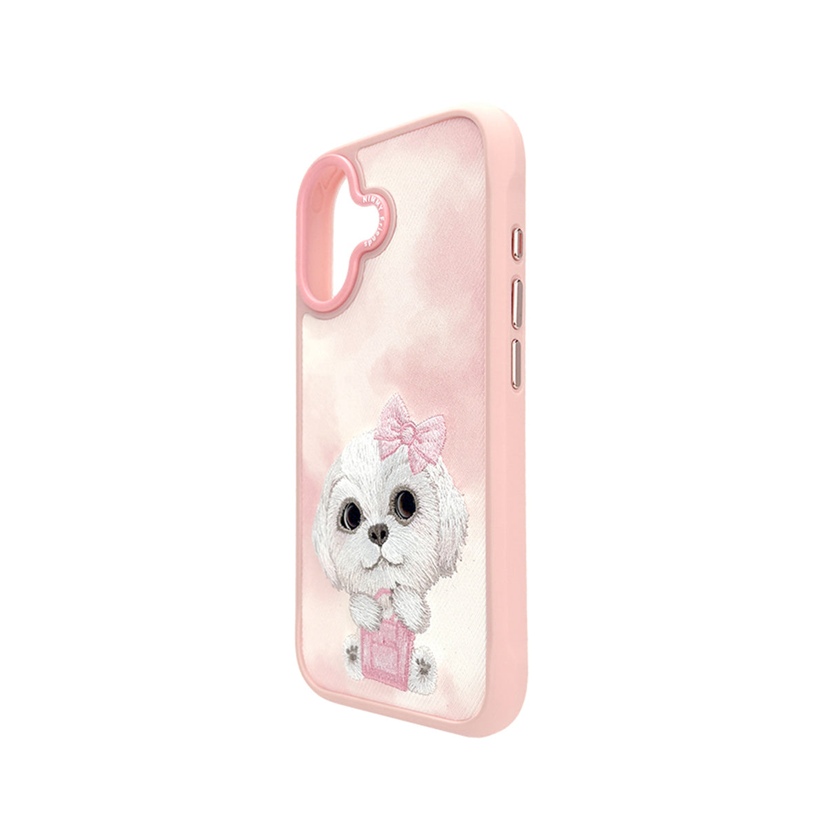 NIMMY Friends Funda New Big-Eye Cute Pets 2.0 para iPhone 17, 3D Bordada, Pink Bichon Frise