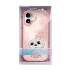 NIMMY Friends Funda New Big-Eye Cute Pets 2.0 para iPhone 17, 3D Bordada, Pink Bichon Frise