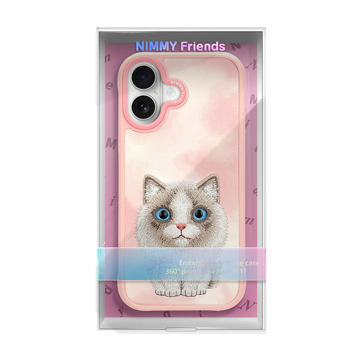 NIMMY Friends Funda New Big-Eye Cute Pets 2.0 para iPhone 17, 3D Bordada, Pink Ragdoll