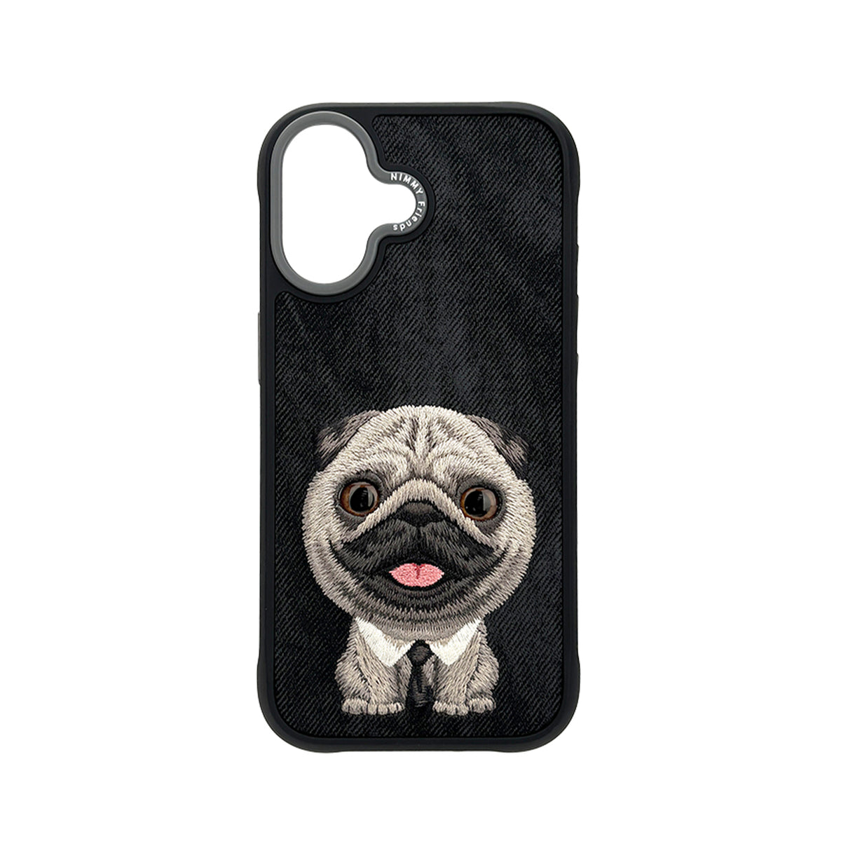 NIMMY Friends Funda New Big-Eye Cute Pets 2.0 para iPhone 17, 3D Bordada, Black Pug