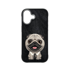 NIMMY Friends Funda New Big-Eye Cute Pets 2.0 para iPhone 17, 3D Bordada, Black Pug