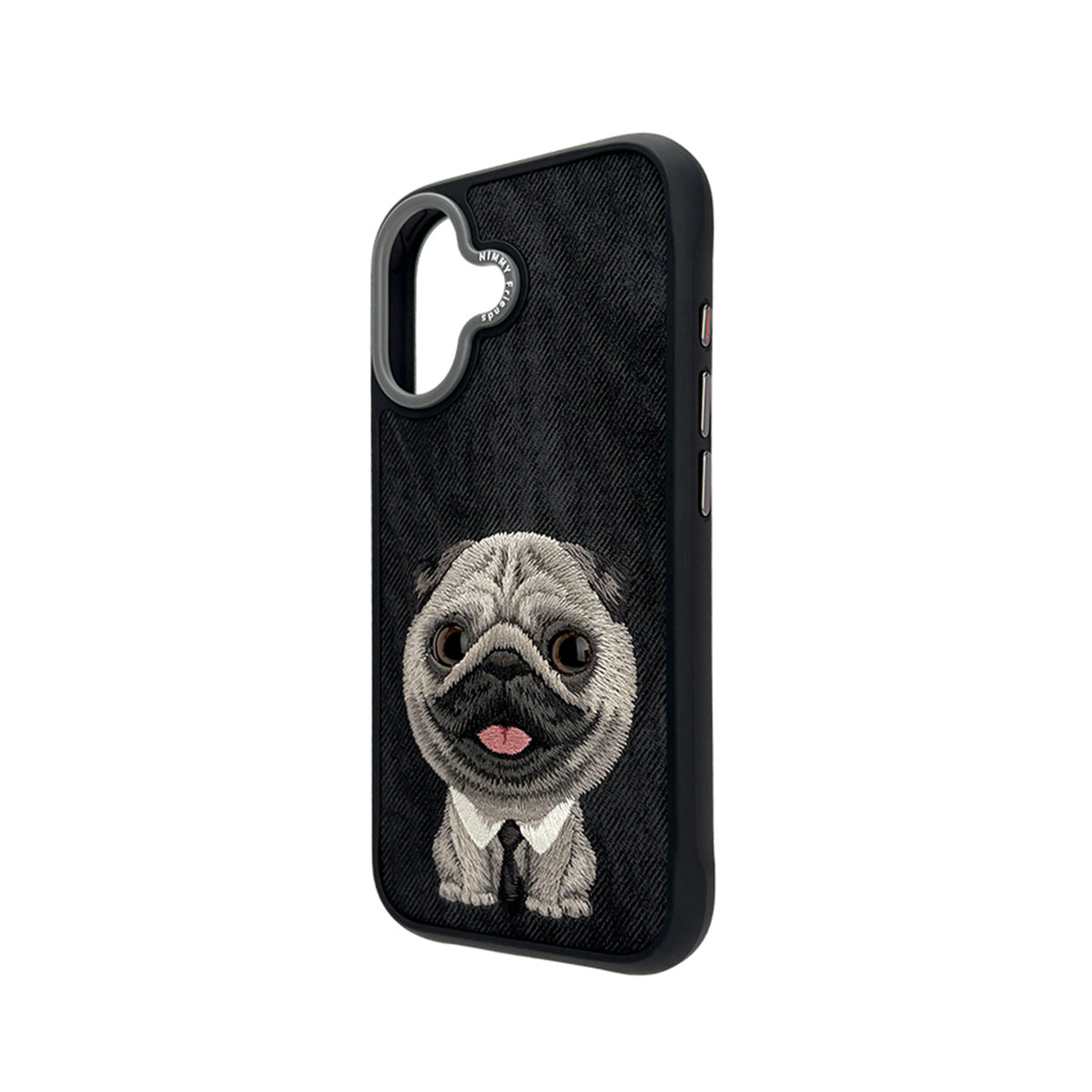 NIMMY Friends Funda New Big-Eye Cute Pets 2.0 para iPhone 17, 3D Bordada, Black Pug