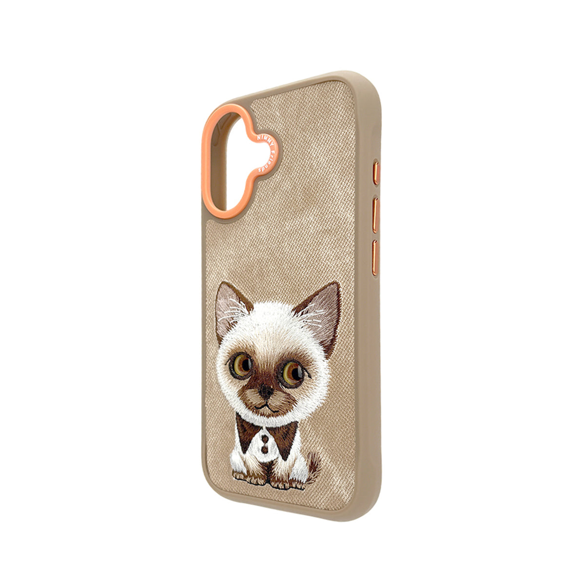 NIMMY Friends Funda New Big-Eye Cute Pets 2.0 para iPhone 17, 3D Bordada, Brown Siamese Cat