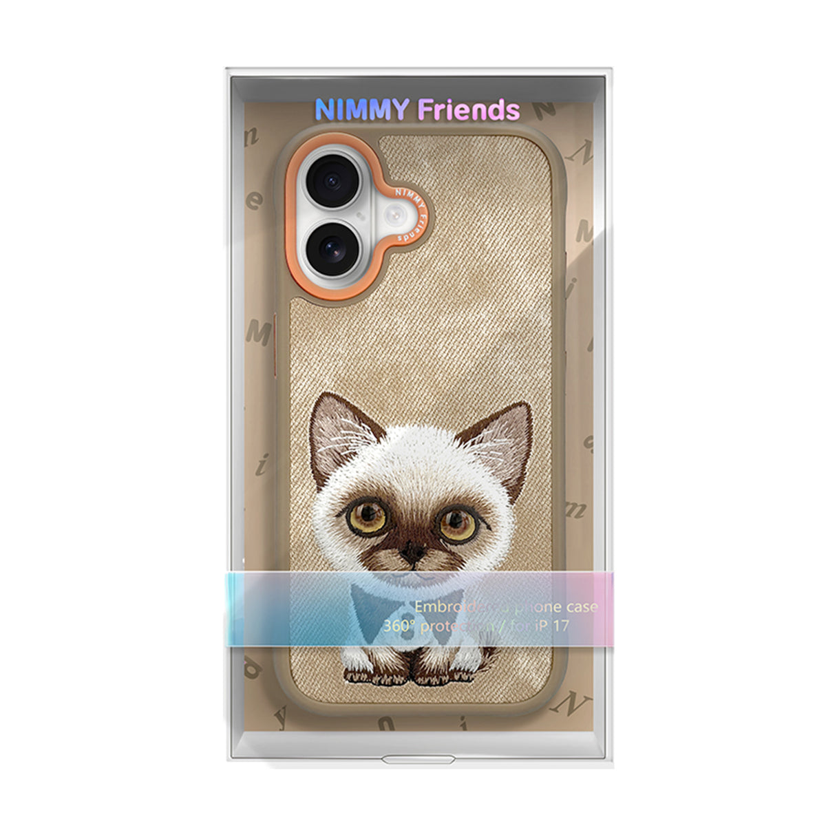NIMMY Friends Funda New Big-Eye Cute Pets 2.0 para iPhone 17, 3D Bordada, Brown Siamese Cat