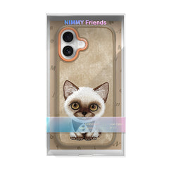 NIMMY Friends Funda New Big-Eye Cute Pets 2.0 para iPhone 17, 3D Bordada, Brown Siamese Cat