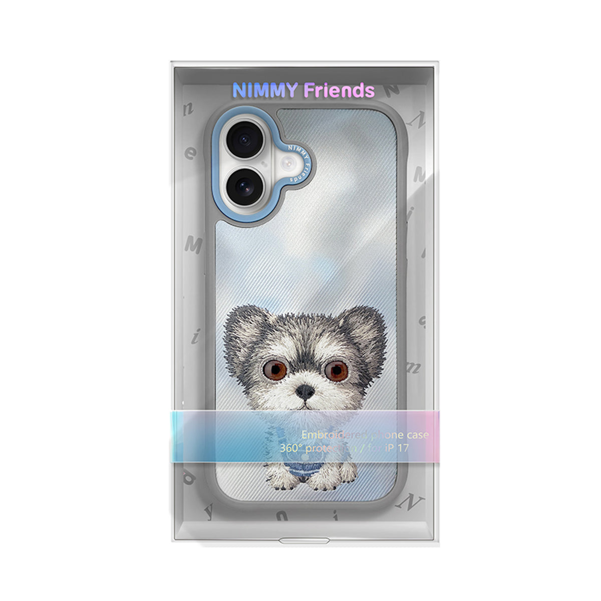 NIMMY Friends Funda New Big-Eye Cute Pets 2.0 para iPhone 17, 3D Bordada, Gray Yorkie