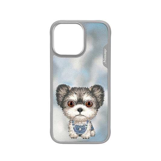 NIMMY Friends Funda New Big-Eye Cute Pets 2.0 para iPhone 16 Pro, 3D Bordada, Gray Yorkie