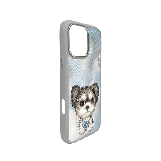 NIMMY Friends Funda New Big-Eye Cute Pets 2.0 para iPhone 16 Pro Max, 3D Bordada, Gray Yorkie
