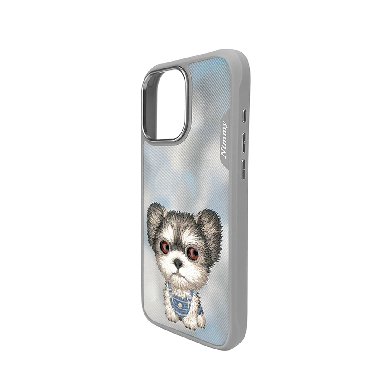 NIMMY Friends Funda New Big-Eye Cute Pets 2.0 para iPhone 16 Pro Max, 3D Bordada, Gray Yorkie
