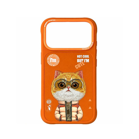 NIMMY Friends Funda Golden Layer Cat Cool and Cute 2.0 para iPhone 17 Pro, 3D Bordada
