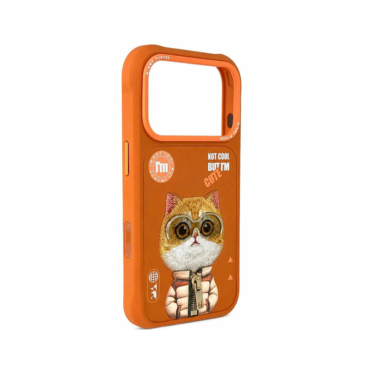 NIMMY Friends Funda Orange Golden Shaded Cool & Cute 2.0 para iPhone 17 Pro/18 Pro, 3D Bordada