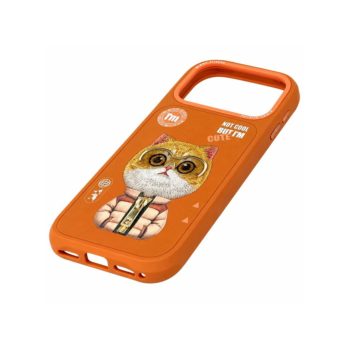NIMMY Friends Funda Orange Golden Shaded Cool & Cute 2.0 para iPhone 17 Pro/18 Pro, 3D Bordada