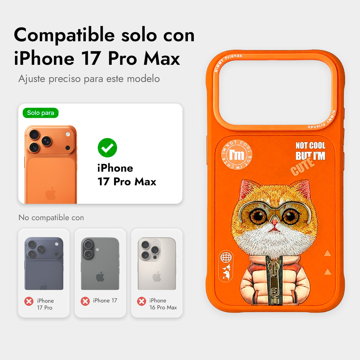 NIMMY Friends Funda Orange Golden Shaded Cool & Cute 2.0 para iPhone 17 Pro Max/18 Pro Max, 3D Bordada