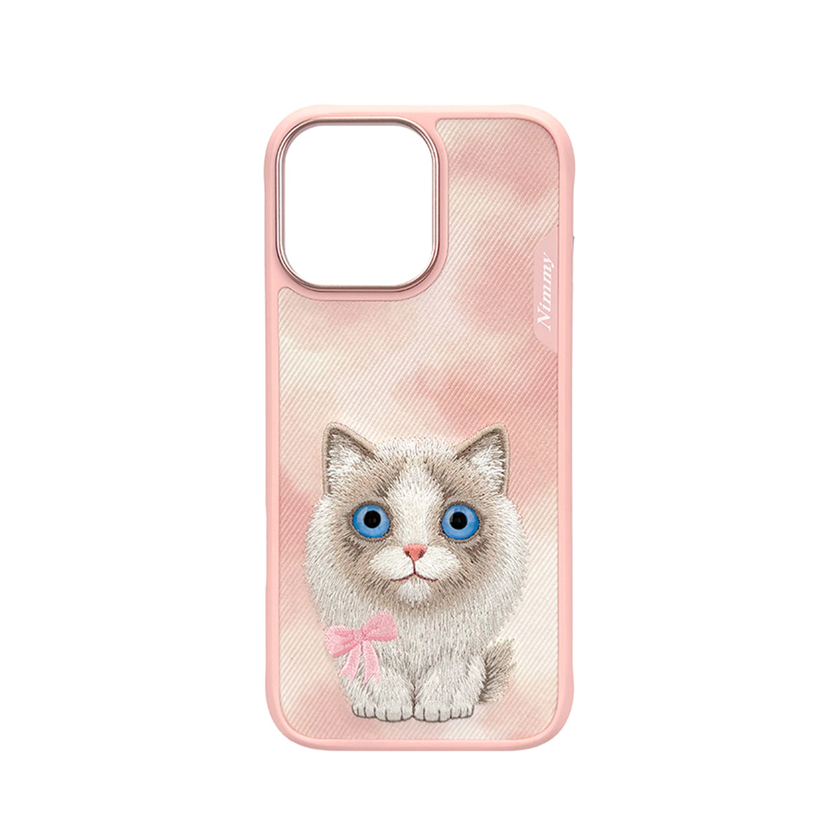 NIMMY Friends Funda New Big-Eye Cute Pets 2.0 para iPhone 16 Pro, 3D Bordada, Pink Ragdoll