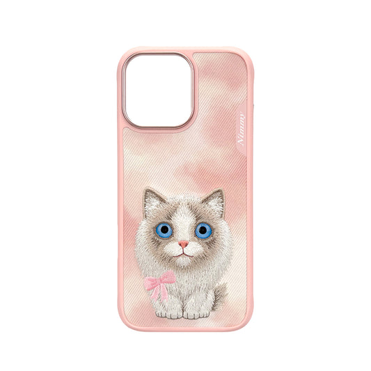 NIMMY Friends Funda New Big-Eye Cute Pets 2.0 para iPhone 16 Pro, 3D Bordada, Pink Ragdoll