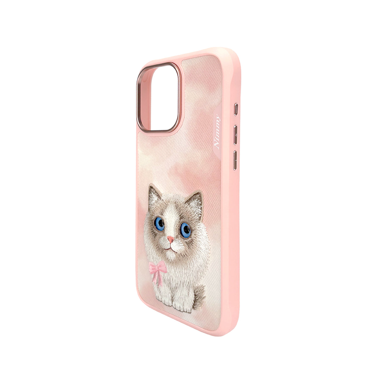 NIMMY Friends Funda New Big-Eye Cute Pets 2.0 para iPhone 16 Pro, 3D Bordada, Pink Ragdoll