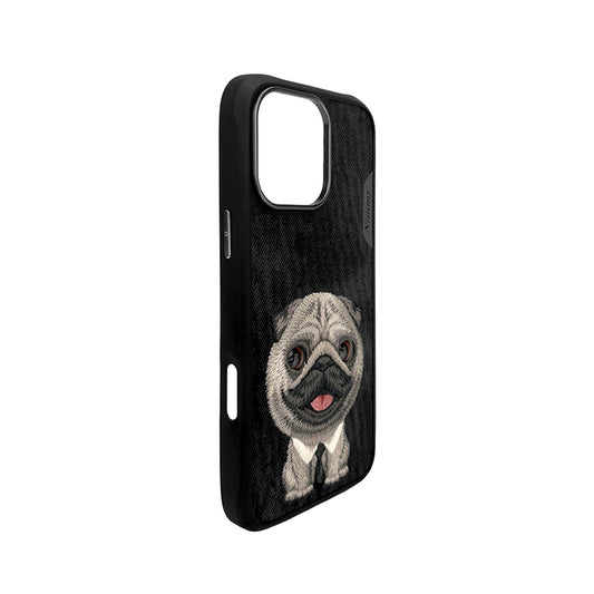 NIMMY Friends Funda New Big-Eye Cute Pets 2.0 para iPhone 16 Pro, 3D Bordada, Black Pug