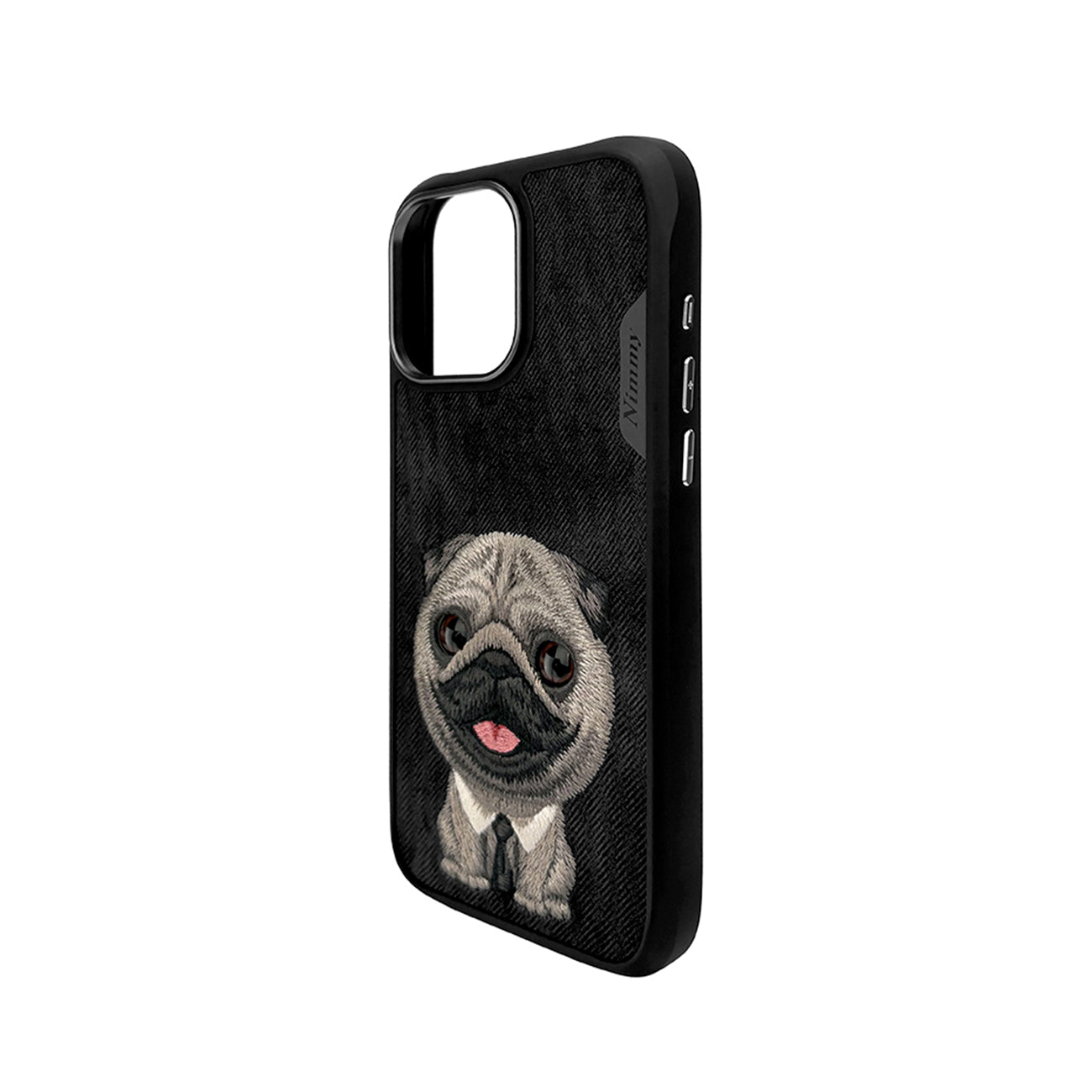 NIMMY Friends Funda New Big-Eye Cute Pets 2.0 para iPhone 16 Pro, 3D Bordada, Black Pug