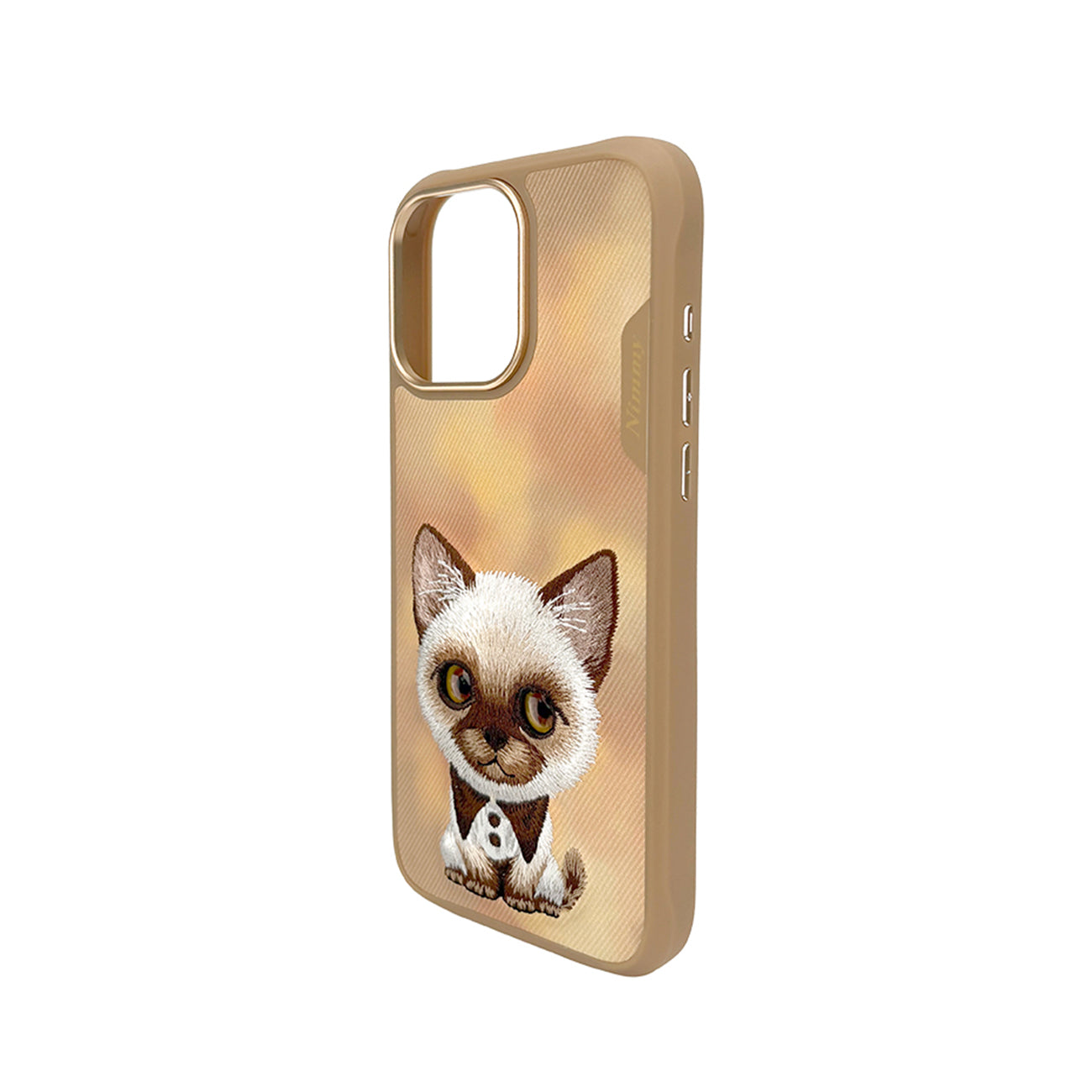 NIMMY Friends Funda New Big-Eye Cute Pets 2.0 para iPhone 16 Pro Max, 3D Bordada, Brown Siamese Cat