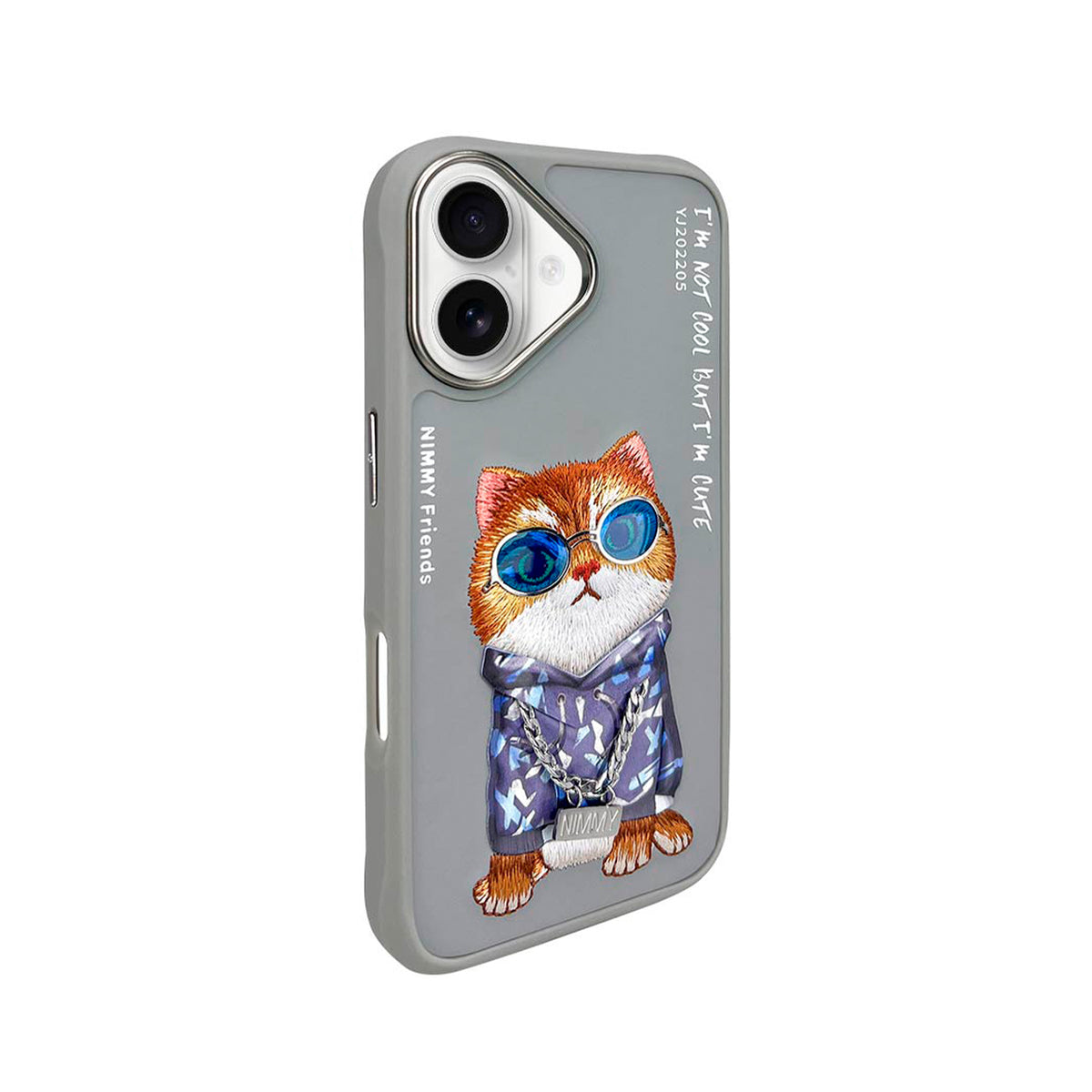NIMMY Friends Funda Little Hipster Man Glasses Series para iPhone 16, 3D Bordada Gris