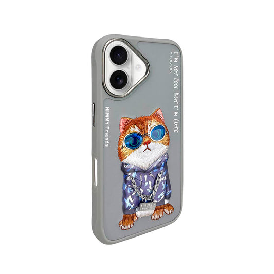 NIMMY Friends Funda Garfield Cool Glasses para iPhone 16 Compatible con MagSafe, 3D Bordada, Gris