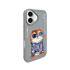 NIMMY Friends Funda Little Hipster Man Glasses Series para iPhone 16, 3D Bordada Gris
