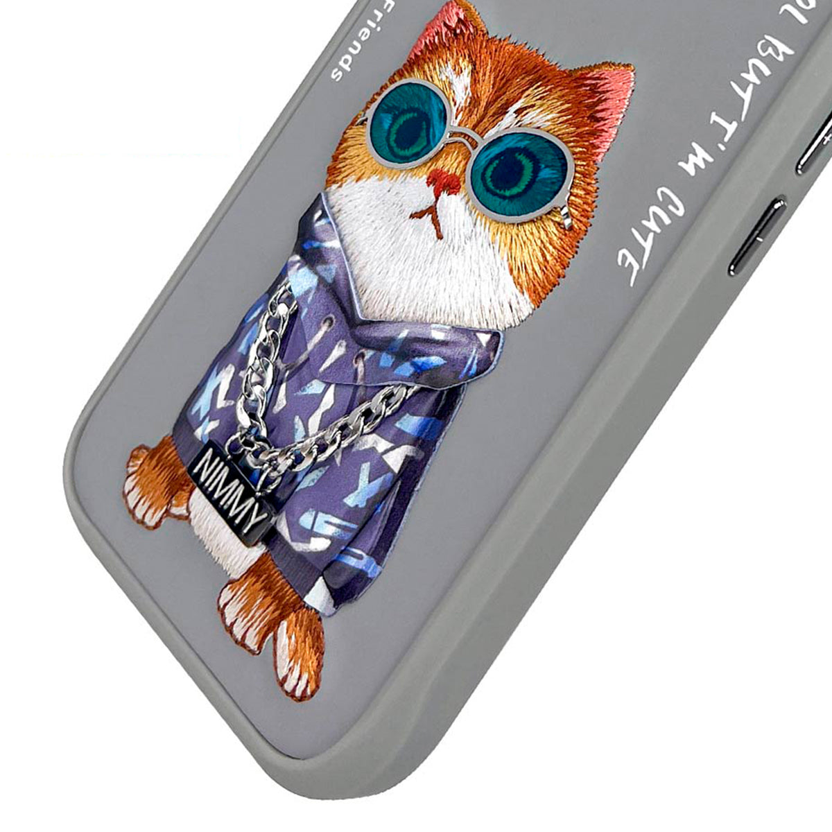 NIMMY Friends Funda Little Hipster Man Glasses Series para iPhone 16, 3D Bordada Gris