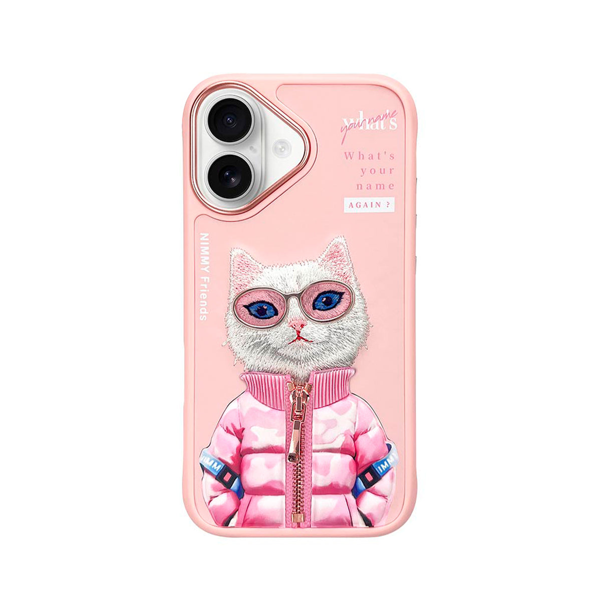 NIMMY Friends Funda Beauty White Cool & Cute 2.0 para iPhone 16, 3D Bordada Rosa