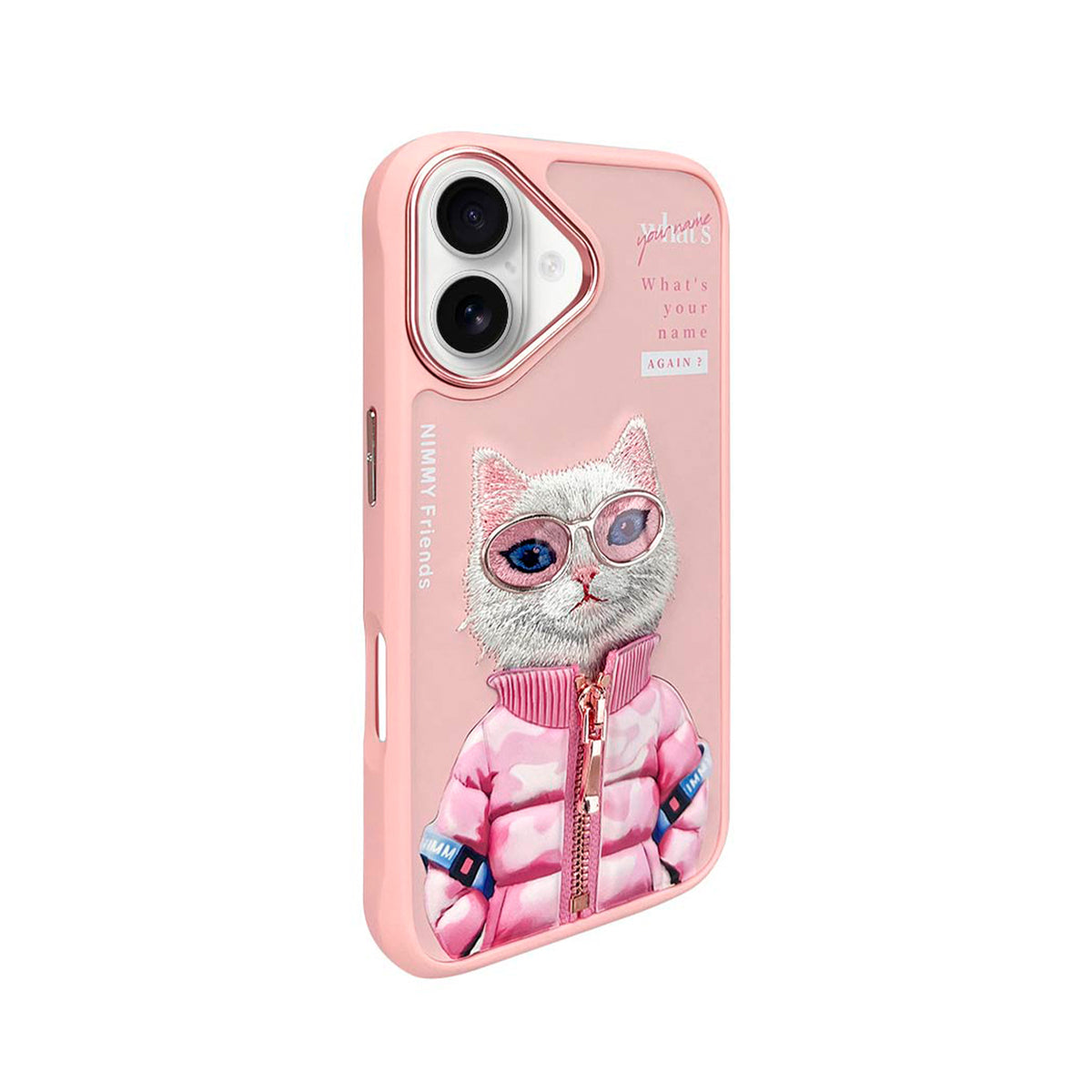 NIMMY Friends Funda Beauty White Cool & Cute 2.0 para iPhone 16, 3D Bordada Rosa