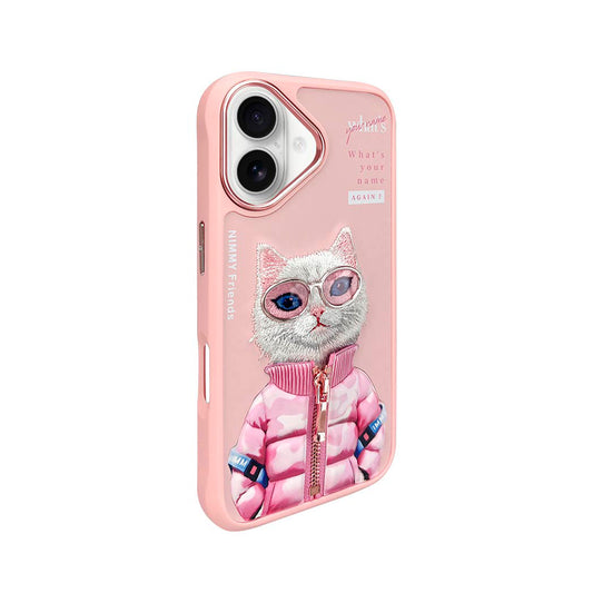 NIMMY Friends Funda Chica Blanca Rica y Hermosa para iPhone 16, 3D Bordada N-KMLL-04-IPH16