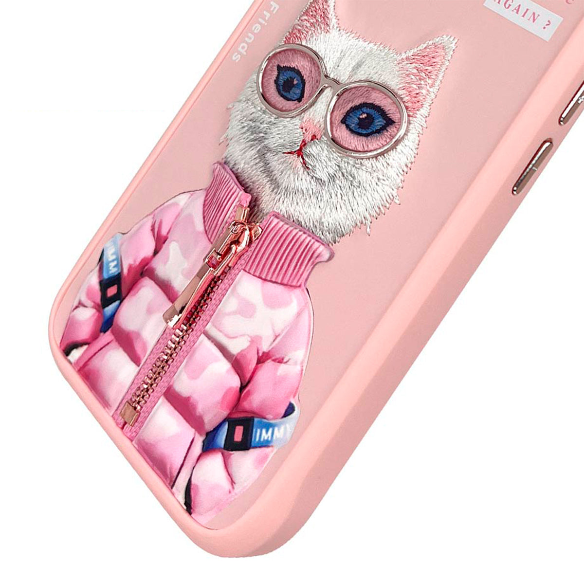 NIMMY Friends Funda Beauty White Cool & Cute 2.0 para iPhone 16, 3D Bordada Rosa