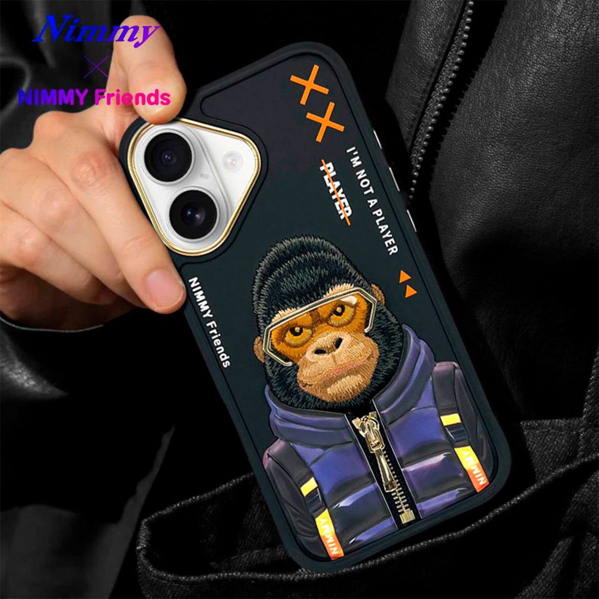 NIMMY Friends Funda Gorilla Cool & Cute 2.0 para iPhone 16, 3D Bordada