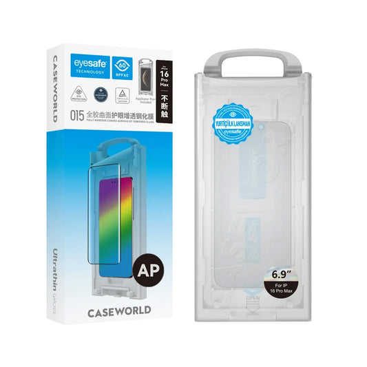 CASEWORLD Protector de Pantalla para iPhone 16 Pro y 17 Pro – Cristal Templado 0.15MM EyeSafe, Protección Ocular y Alta Resistencia