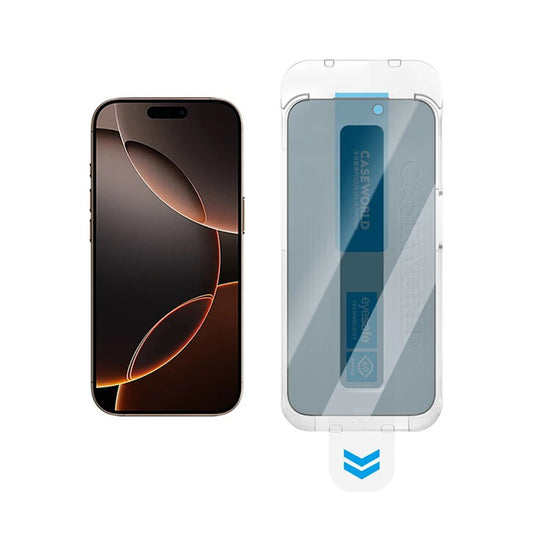 CASEWORLD Protector de Pantalla para iPhone 16 Pro / 17 – Cristal Templado 0.33MM EyeSafe, Protección Ocular y Alta Resistencia