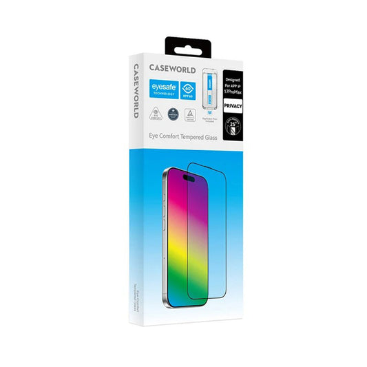 CASEWORLD Protector de Pantalla para iPhone 16 Pro / 17 – Cristal Templado 0.33MM EyeSafe, Protección Ocular y Alta Resistencia