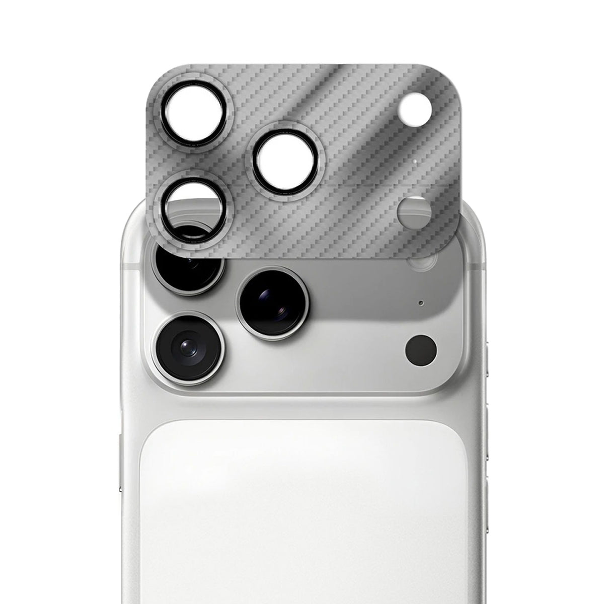 CASEWORLD Protector de Cámara para iPhone 17 Pro Max – Fibra de Carbono Plata, Protección Completa y Ajuste Preciso