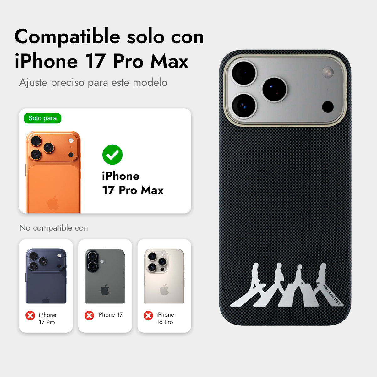 AIRITY Funda Abbey Road 1969 de Fibra de Aramida para iPhone 17 Pro Max/18 Pro Max Compatible con MagSafe, Abbey Silver