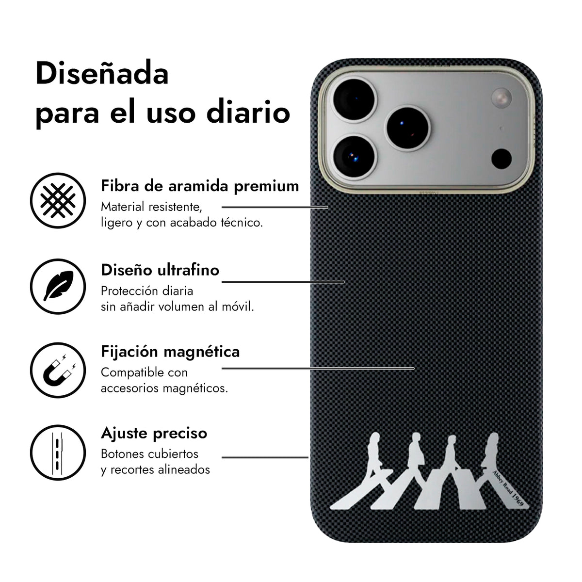 AIRITY Funda Abbey Road 1969 de Fibra de Aramida para iPhone 17 Pro Max/18 Pro Max Compatible con MagSafe, Abbey Silver
