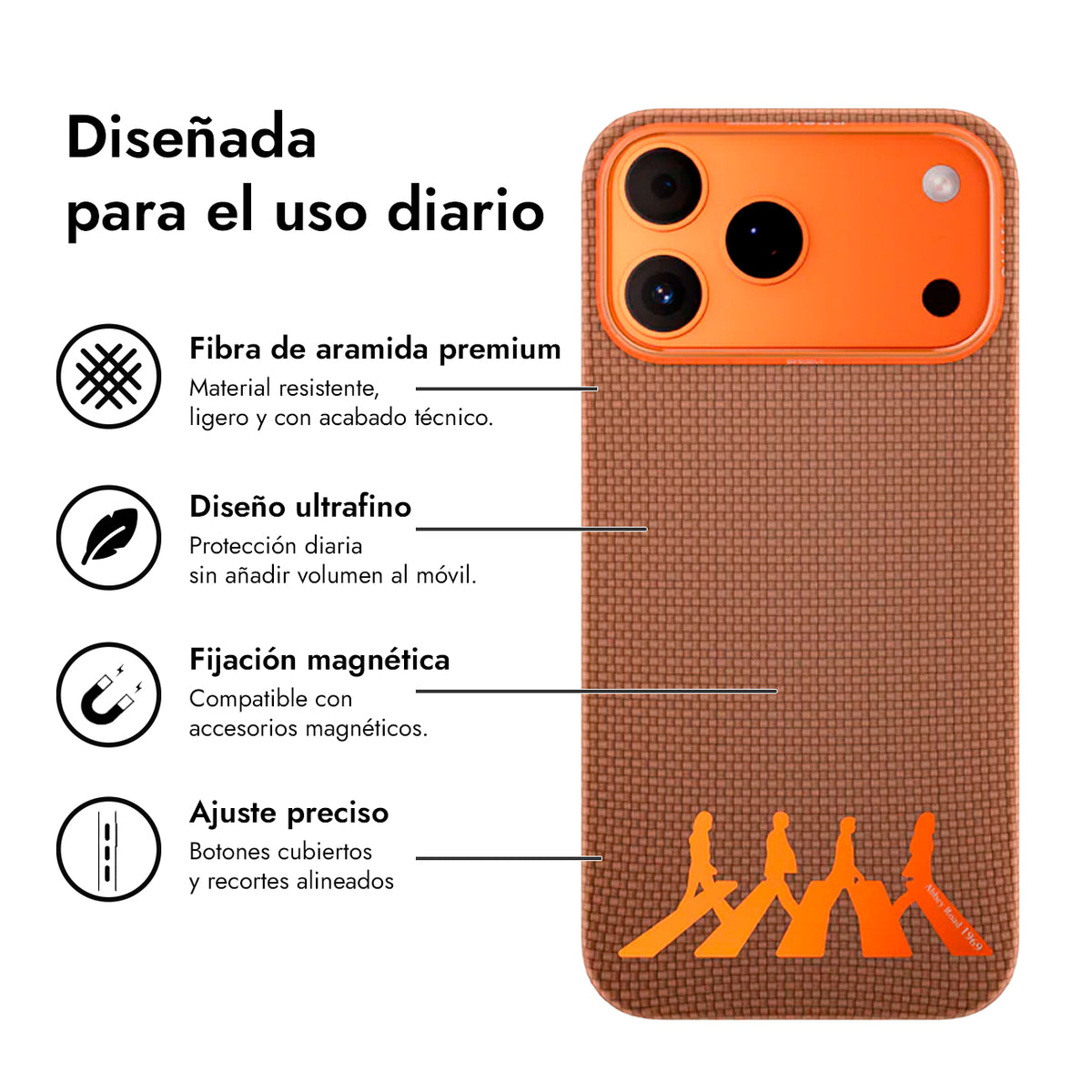 AIRITY Funda Abbey Road 1969 de Fibra de Aramida para iPhone 17 Pro/18 Pro Compatible con MagSafe, Abbey Orange
