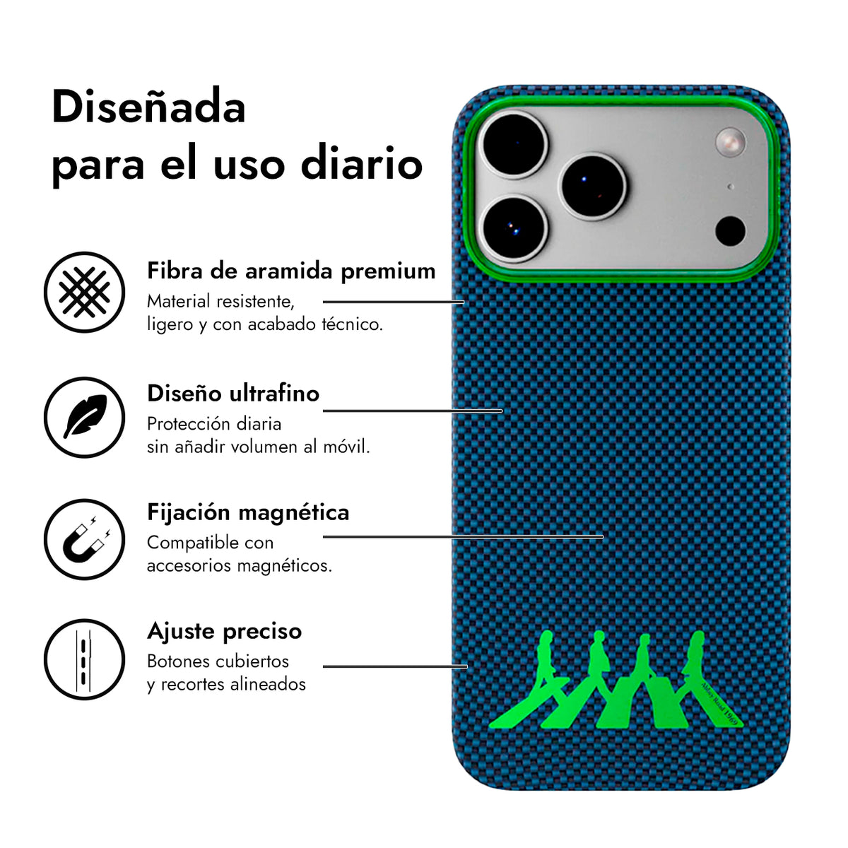 AIRITY Funda Abbey Road 1969 de Fibra de Aramida para iPhone 17 Pro/18 Pro Compatible con MagSafe, Abbey Green