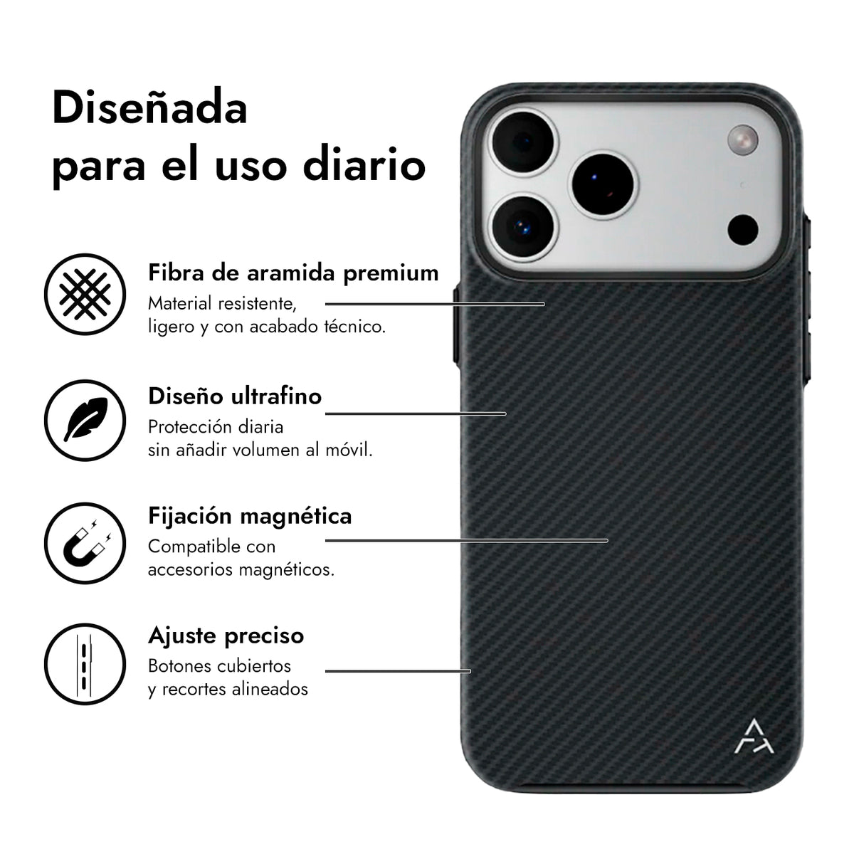 AIRITY Funda Ink-Dark Eastern de Fibra de Aramida para iPhone 17 Pro Max/18 Pro Max Compatible con MagSafe, Black