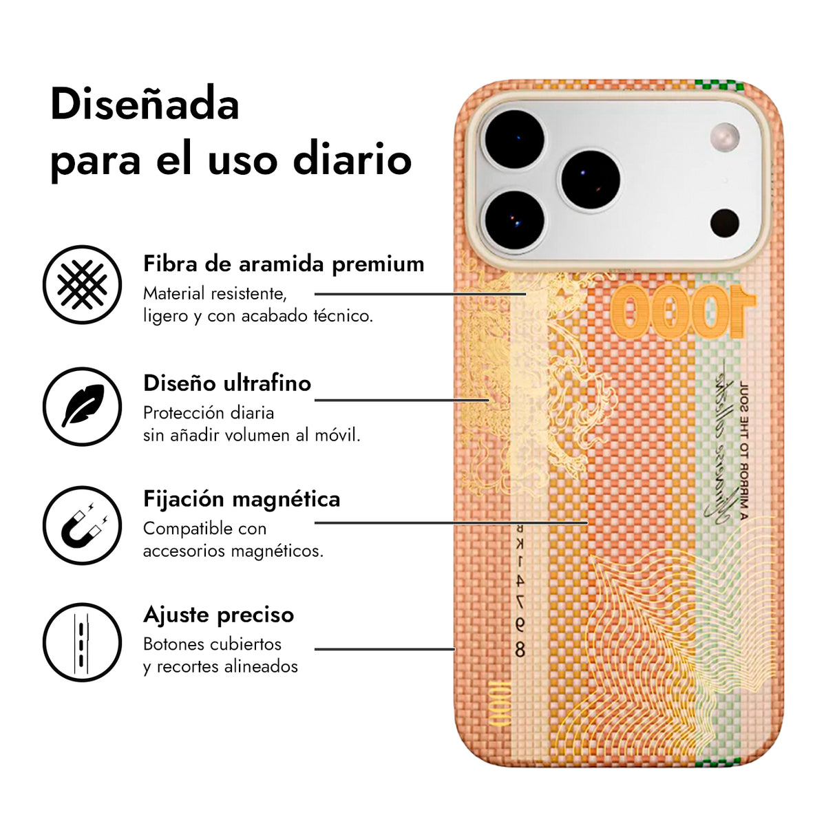 AIRITY Funda Mirror of the Soul de Fibra de Aramida para iPhone 17 Pro/18 Pro Compatible con MagSafe, Gold Leaf